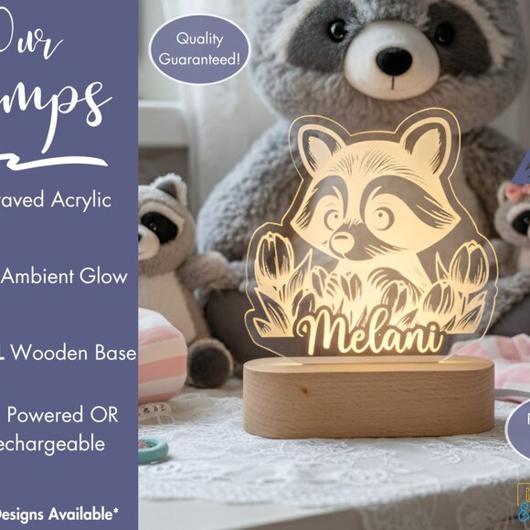 Personalized Raccoon Night Light – Custom LED Raccoon Room Decor - Picture 3 of 8